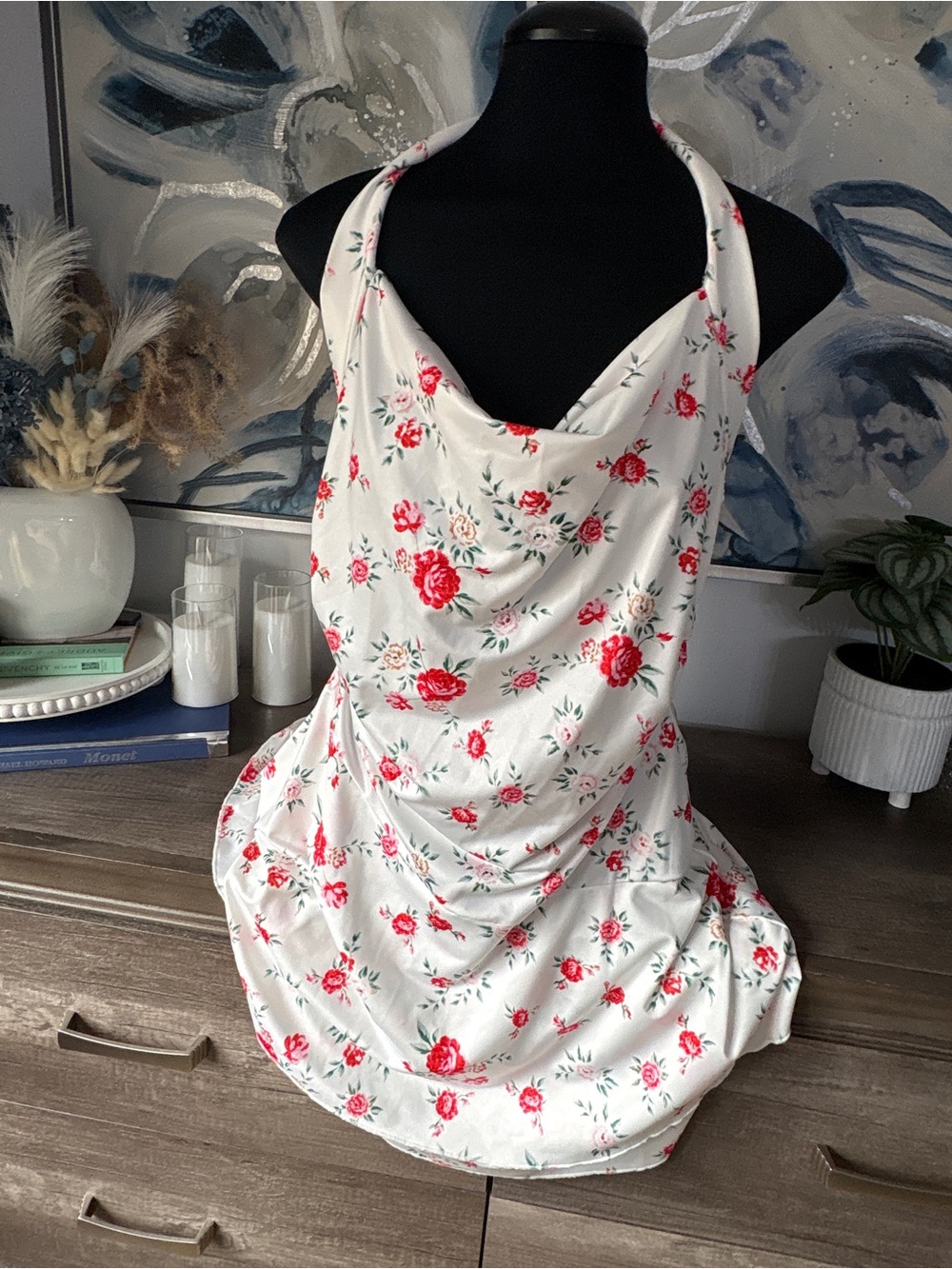 NWOT , floral Dress - White with Red Rose Print